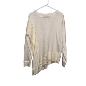Maurices Womens Asymmetrical Cream Sweater L Ribbed Hem & Sleeves